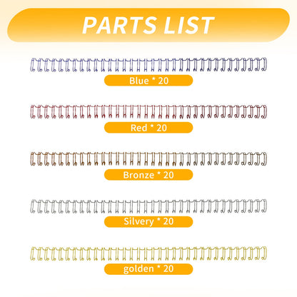 Aynaxcol 100 Pack Metal Twin Loop Binding Wire Coils, 32-Loop, 3/8" Mixing Color Double Loop Wire Binding Rings Wire, 3:1 Pitch, Multi Color Binding Spirals 10mm