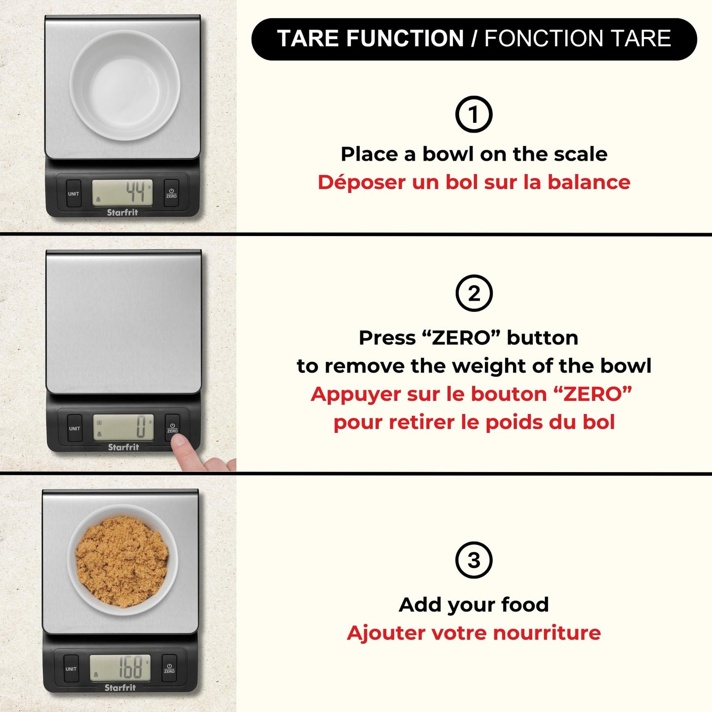 Starfrit Digital Kitchen Scale - Stainless Steel Platform - Measures Weight and Liquid Volume - 11 lb / 5 kg Capacity - Stainless Steel