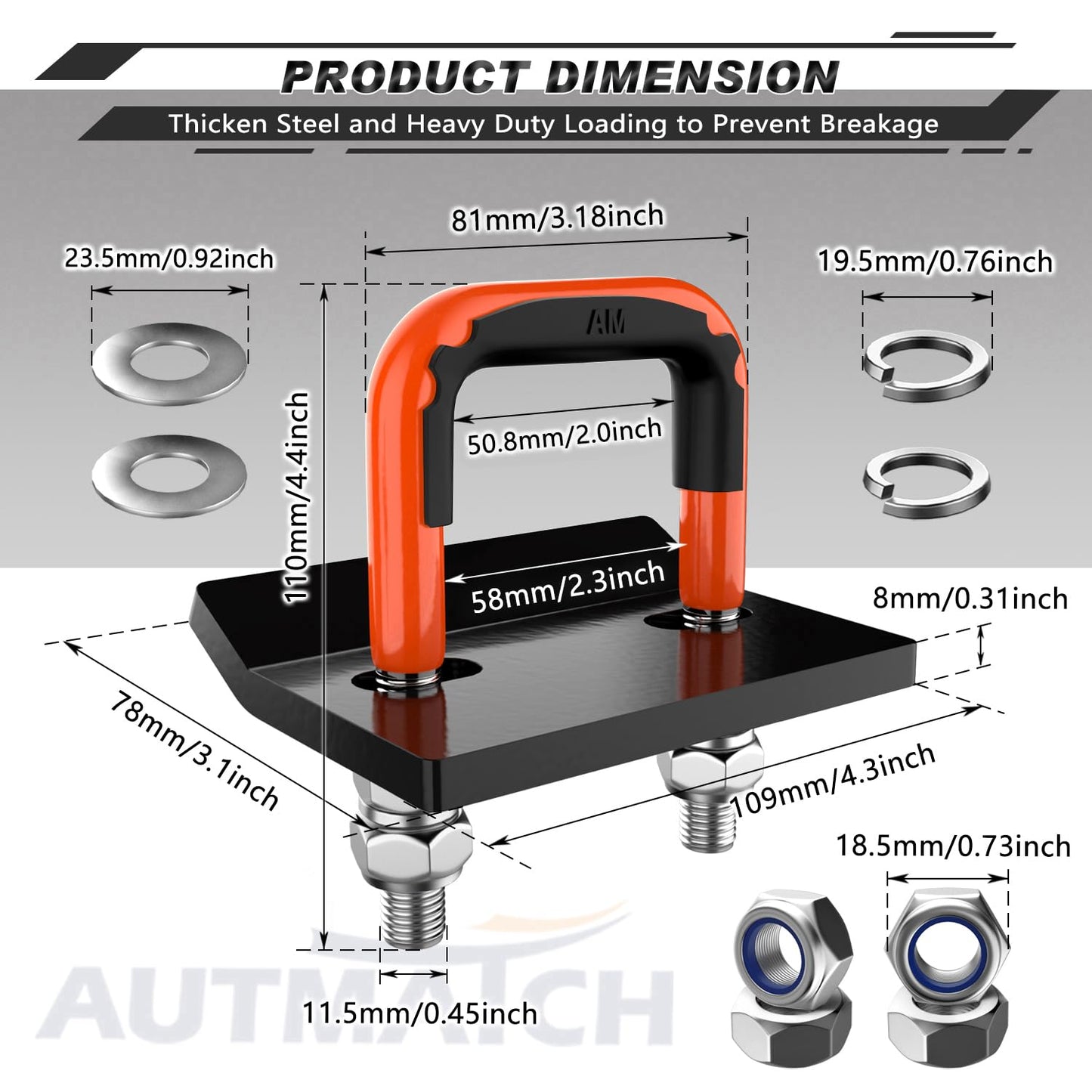 AUTMATCH Hitch Tightener Anti-Rattle Clamp, Heavy Duty Hitch Stabilizer for 1.25 and 2 inch Trailer Hitches, Rubber Isolator and Anti-Rust Double Coating Protective, Orange & Black