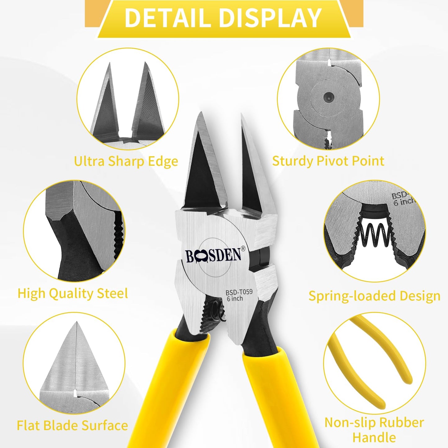 BOOSDEN 5 Pack 6'' Wire Cutters, Diagonal Cutting Pliers, Dikes Side Cutters, Barbed Wire Snips, Precision Spring Loaded Wire Cutters, Mini Wire Cutter Set for Floral, Electrical, Crafting, DIY