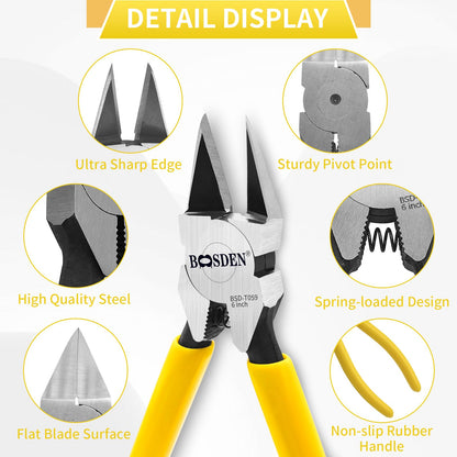 BOOSDEN 5 Pack 6'' Wire Cutters, Diagonal Cutting Pliers, Dikes Side Cutters, Barbed Wire Snips, Precision Spring Loaded Wire Cutters, Mini Wire Cutter Set for Floral, Electrical, Crafting, DIY