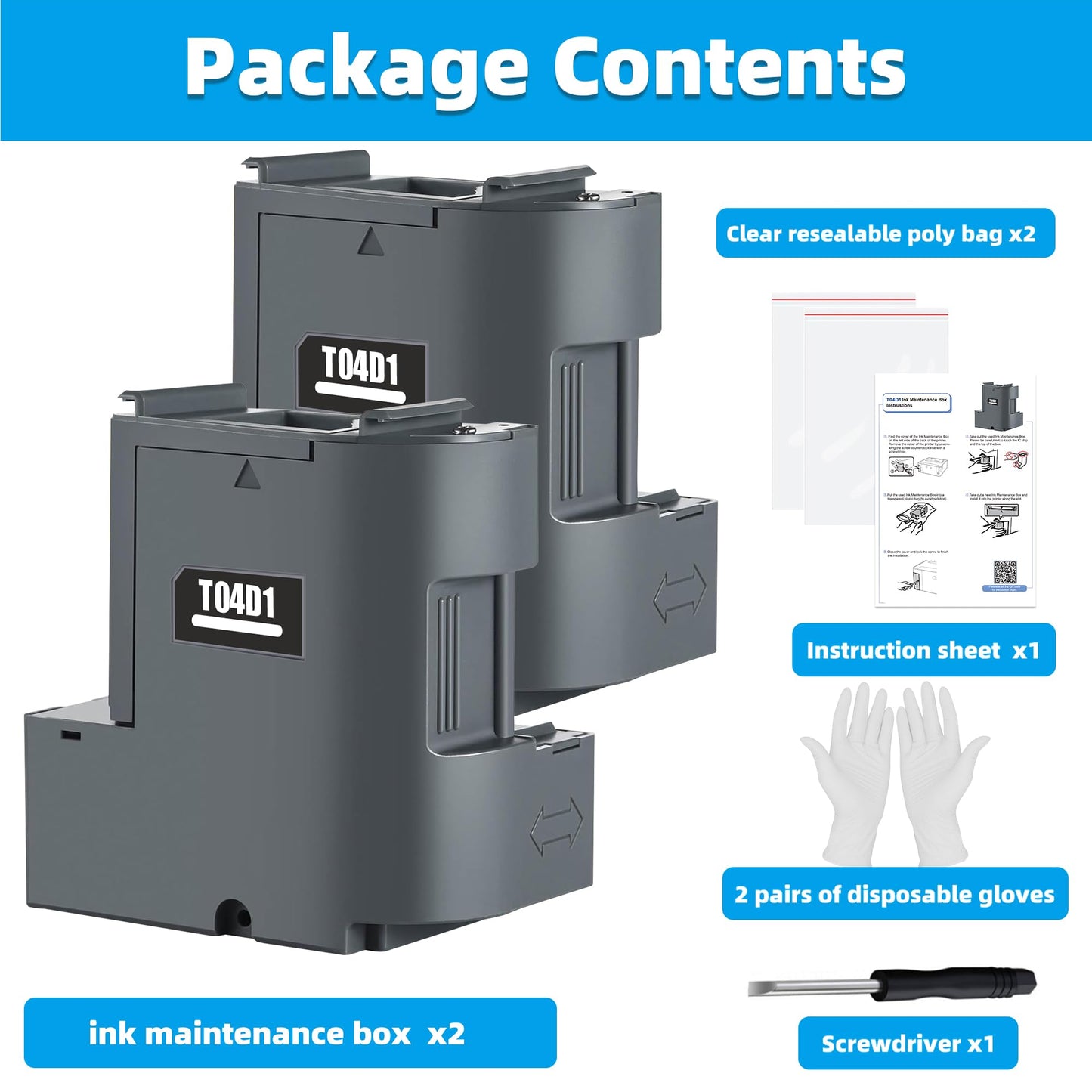 T04D100 T04D1 Ink Maintenance Box for ET-15000 ET-3750 ET-3760 ET-4750 ET-4760 ET-3850 ET-4850 WF-2860 XP-5100 ET-3710 ET-3830 ET-5150 Printers (EWMB2, 2PK)