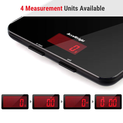 Accuweight 201B Digital Food Scale with Tempered Glass Surface, 5kg/11lb Kitchen Scale with LCD Display, 4 Units & 0.1oz/1g Precision Weight Scale for Baking Cooking Meal Prep