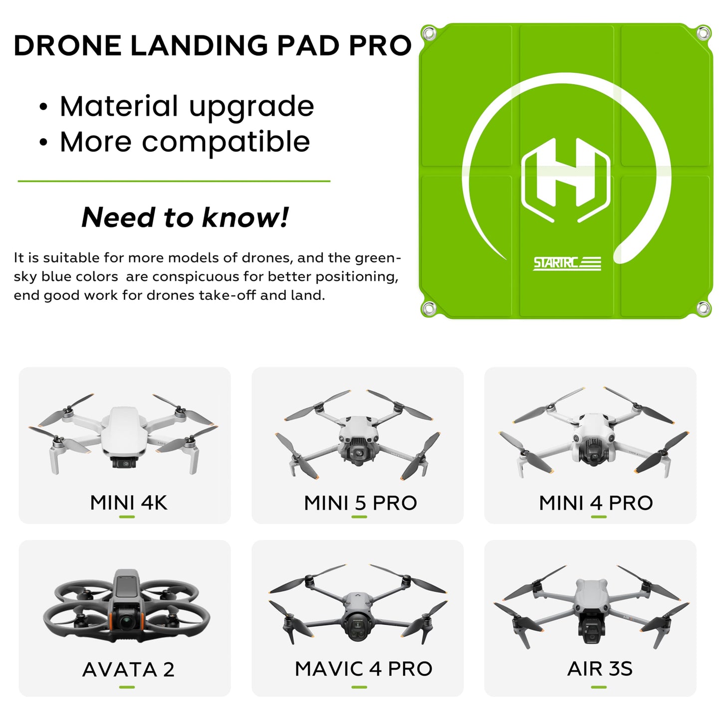 STARTRC Drone Landing Pad, Universal Waterproof Portable Fast-Foldable Helipad for Mini 5 Pro/4/3/2 SE/4K/DJI Neo/Flip/Mavic 3/RC Quadcopters (Blue-green, 26-inch/65cm)
