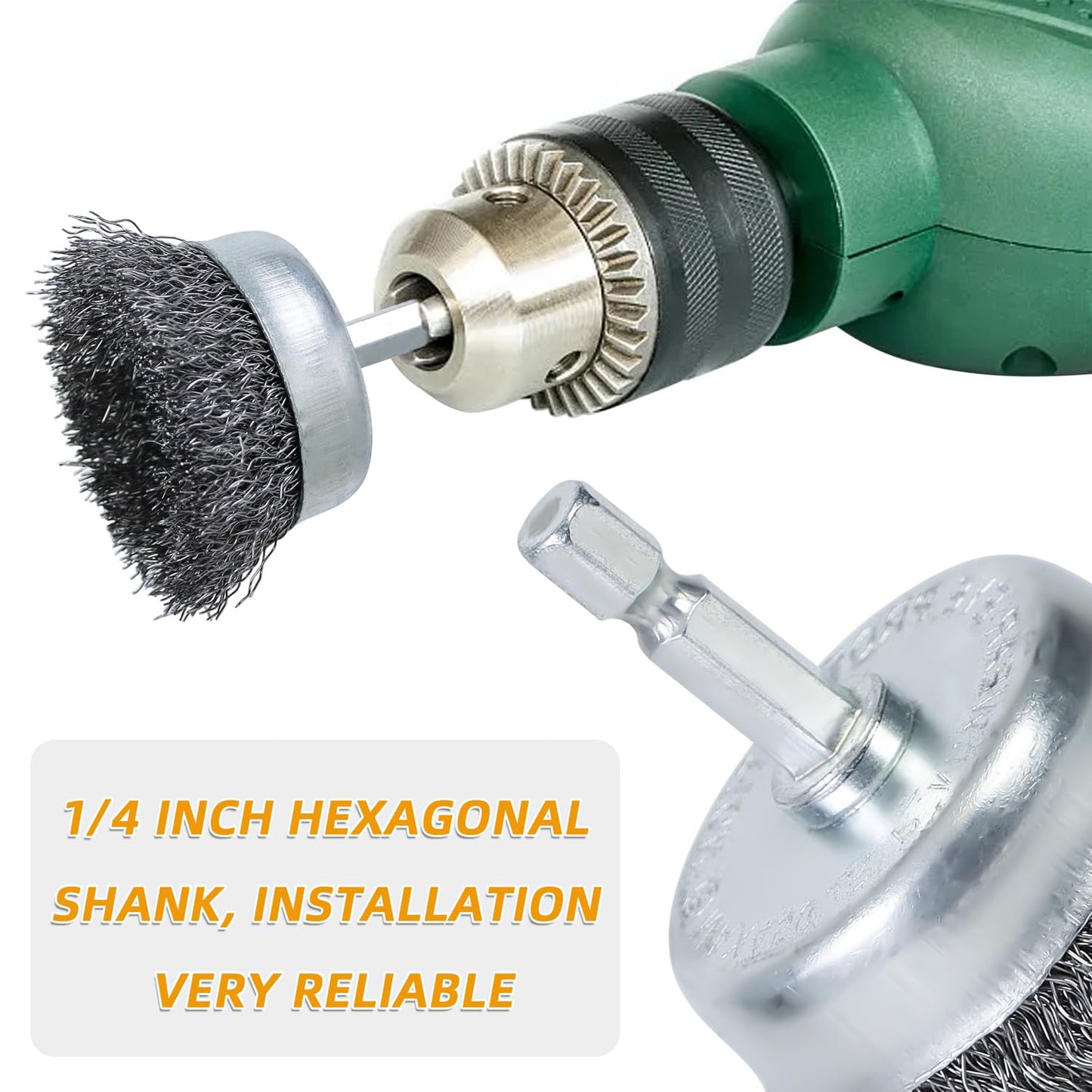 WUBOECE 10PCS Wire Cup Brush for Drill, High Carbon Steel Wire Drill Brush with 1/4" Hex Shank, Skilled in Handling Metal and Non-Metal Surfaces