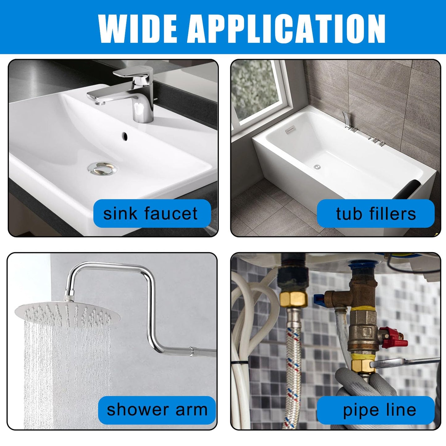 1/2" Brass Pipe Fitting, 1/2" Female to 1/2" Male Pipe Extension Fittings for Tub Spout/Shower,Brass Hex Bushing Adapter Reducer Adapter,Length 30MM/40MM/50MM (3PCS) with Teflon Tape (2pcs)