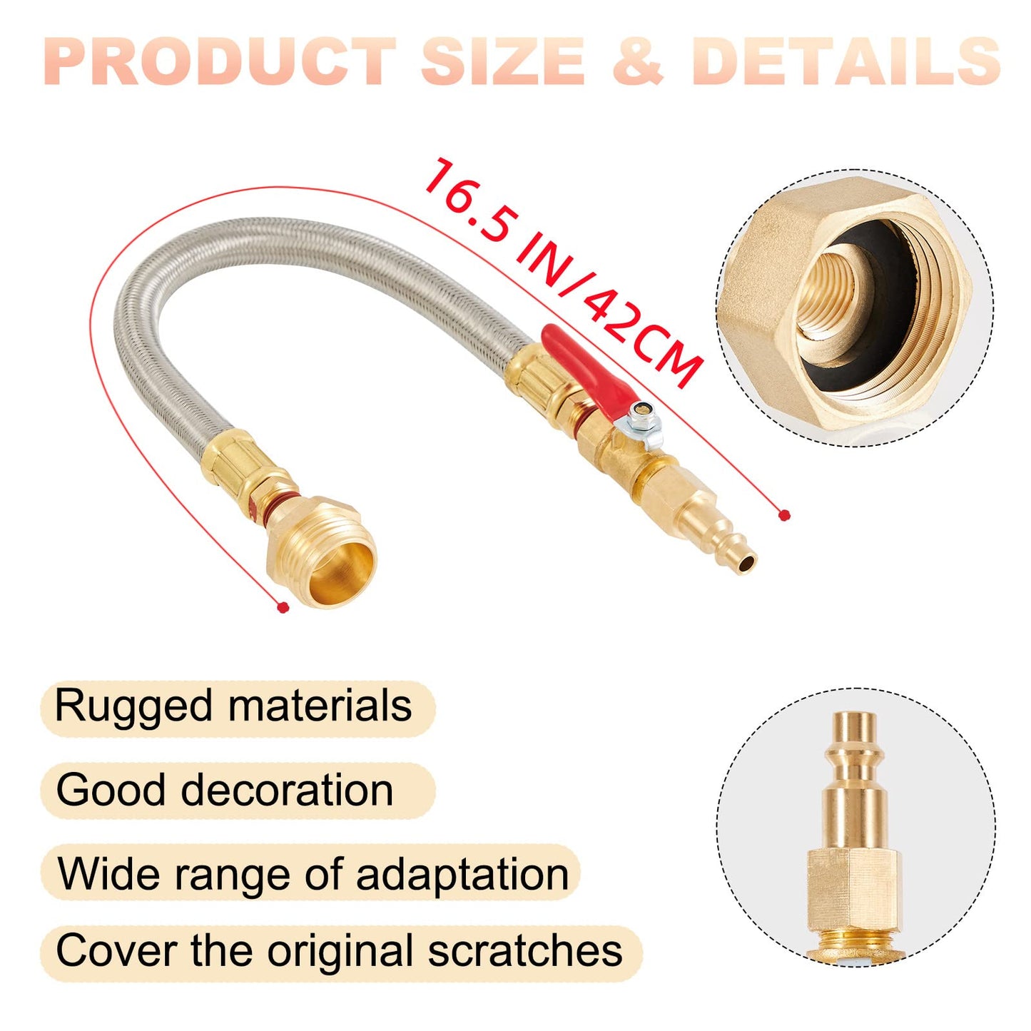 ZKZX RV Winterizing Kit Sprinkler Blowout Adapter with Shut Off Valve and 1/4”Industrial Plug Air Compressor Garden Hose Connector Male Female for Winterize Sprinkler Systems, Camper,Boat,Motorhome