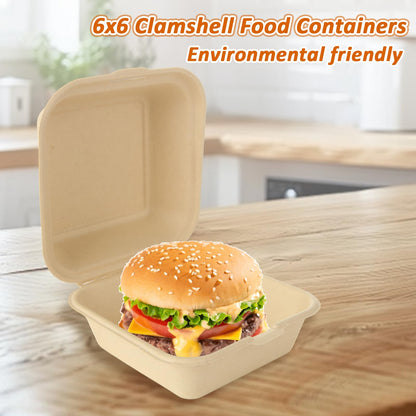 MUXHEL 100Pcs 6x6 Clamshell To Go Food Containers Disposable, Clamshell Take Out Containers with Lid, Clamshell Meal Prep Containers for Dessert, Salads, Pasta, Sandwiches