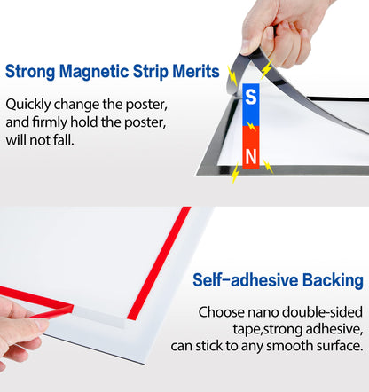 VAIIGO Acrylic Sign Holder 8.5" x 11", 3 Pack Self Adhesive Magnetic Wall Mount Sign Holder with Nano Tape and Magnetic Border, Horizontal or Vertical Sign Holder for Wall, Glass, Home, Store, Office