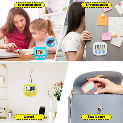 12 Pack Digital Kitchen Timer Large LCD Display Loud Alarm Strong Magnetic Stand, Minute Seconds Count Up Countdown and Simple Operation Timers for Cooking, Bathroom, Kids, Teacher, Classroom