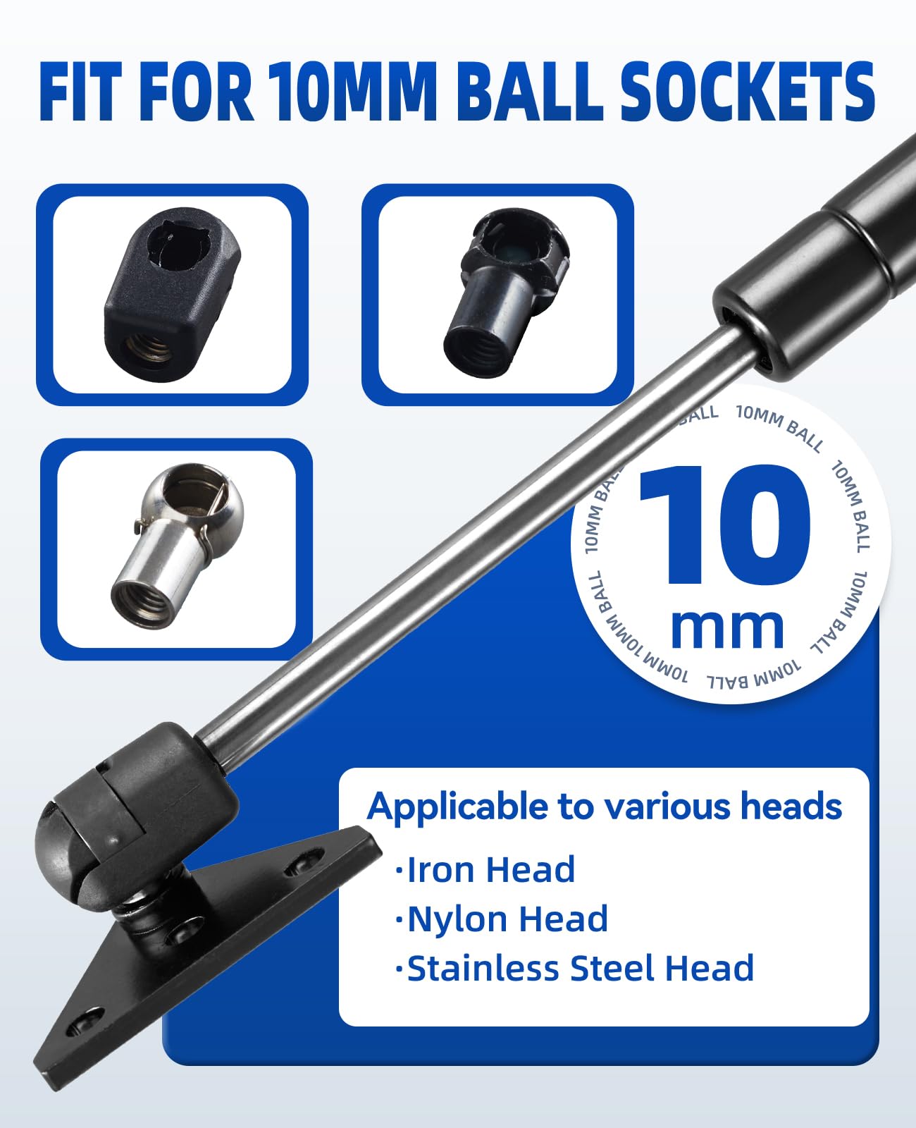 ARANA 10MM Gas Strut Mounting Brackets, Ball Stud Mount Bracket for Universal Lift Supports Shocks Spring Kits Hardware 4PCS with 16 Screws (Only Fits 10mm Ball Head)
