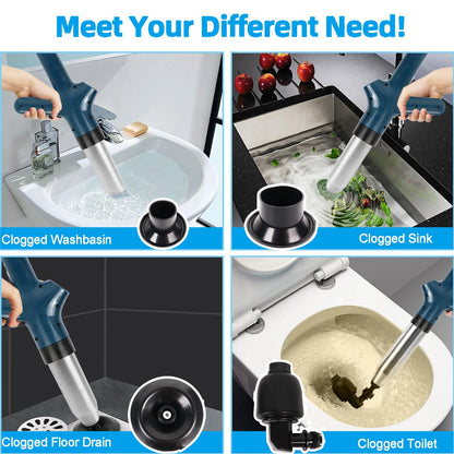 Air Toilet Plunger, Drain Clog Remover, High-Pressure Air Drain Blaster with Real-Time Barometer Powerful Drain Sink Plunger Plumbing Tools, Plungers for Bathroom Sink Floor Kitchen Clogged (Blue)1