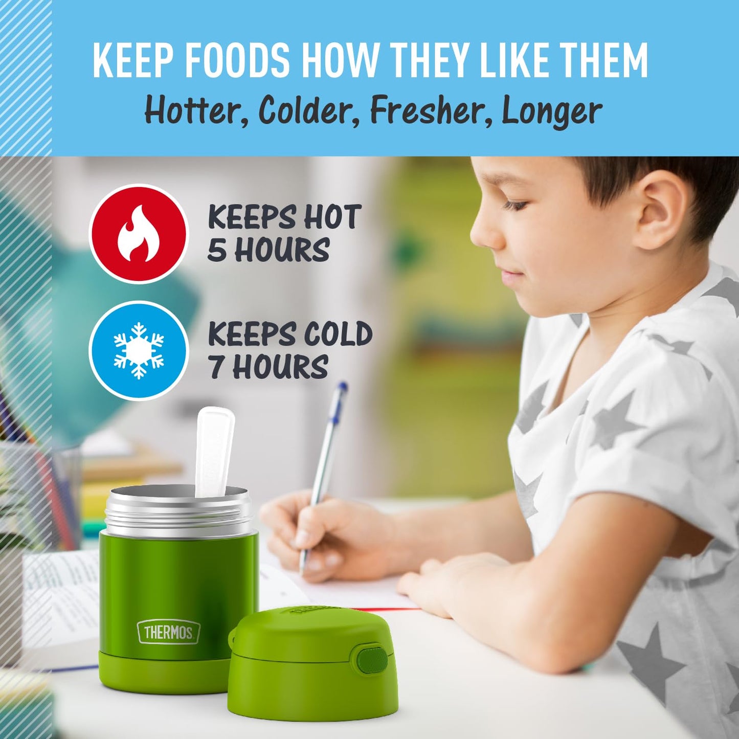 THERMOS FUNTAINER 10 Ounce Stainless Steel Vacuum Insulated Kids Food Jar with Folding Spoon, Lime