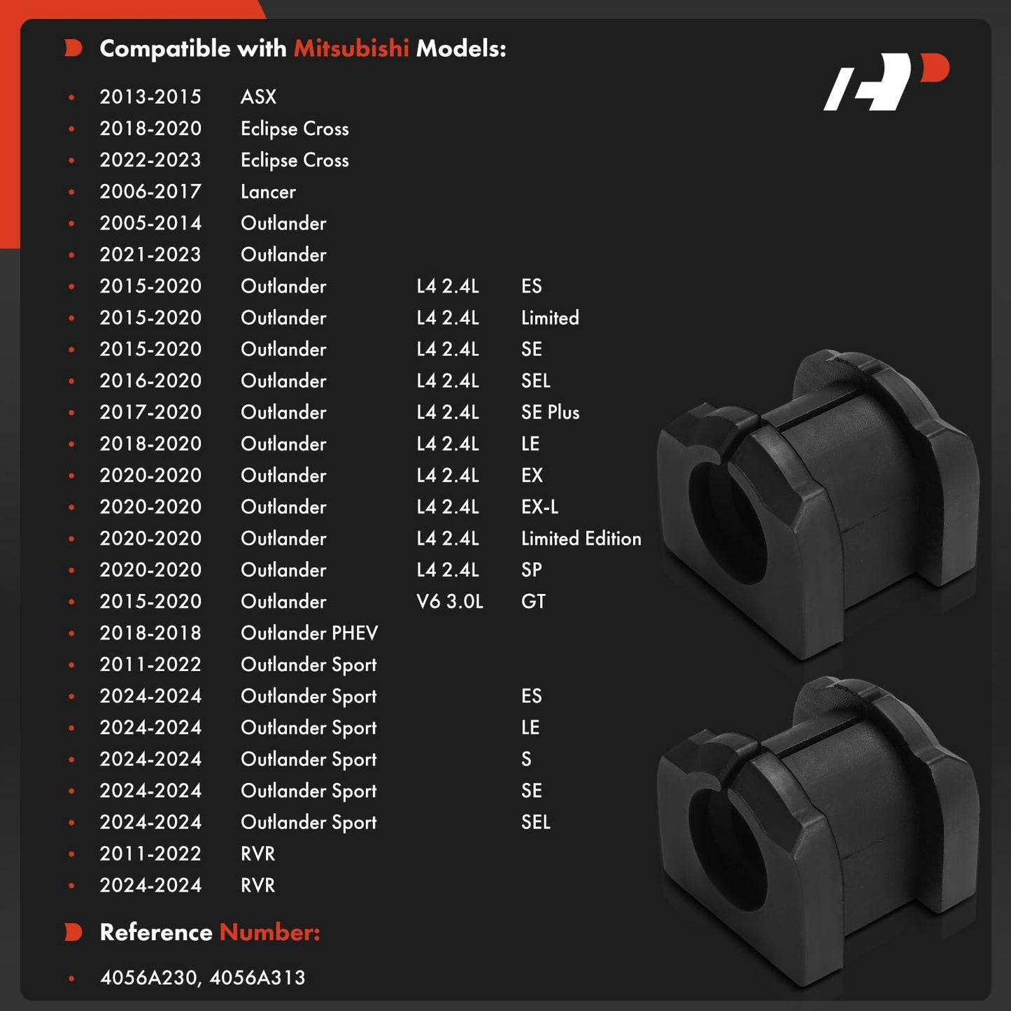 A-Premium 2 x Rear Sway Bar Bushing Kit, Compatible with Mitsubishi Outlander 05-23, Lancer 06-17, Eclipse Cross 18-20/22-23, ASX 13-15, Outlander PHEV 18, Outlander Sport & RVR 11-22/24