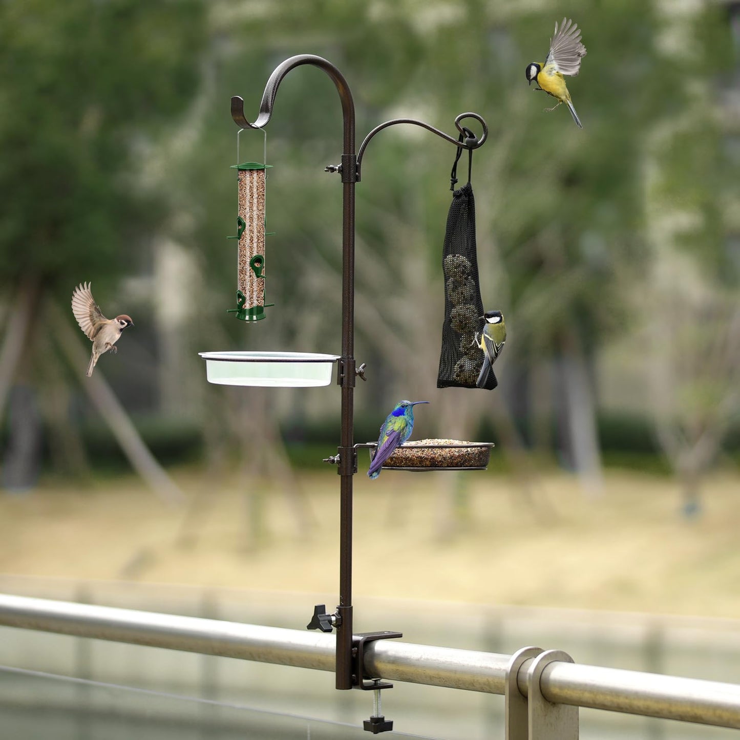 Deck Bird Feeders Deck Hook Bird Feeder Pole Bird Feeding Station,Premium Multi Feeder Hanging Kit with Bird Bath Sock Feeder for Attracting Wild Birds Planter Hanger