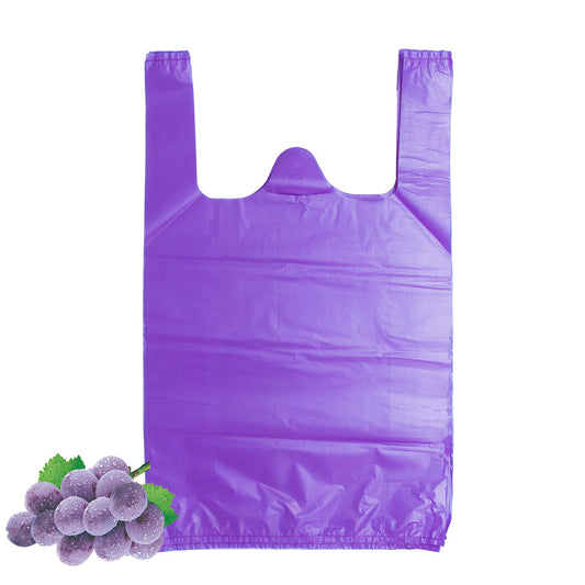 T Shirt Bags Plastic Grocery Bags with Handles in Bulk for Shopping and Restaurant, Bolsas De Plastico para Negocio, 12 x 20 Inch (Purple 200 Pcs)