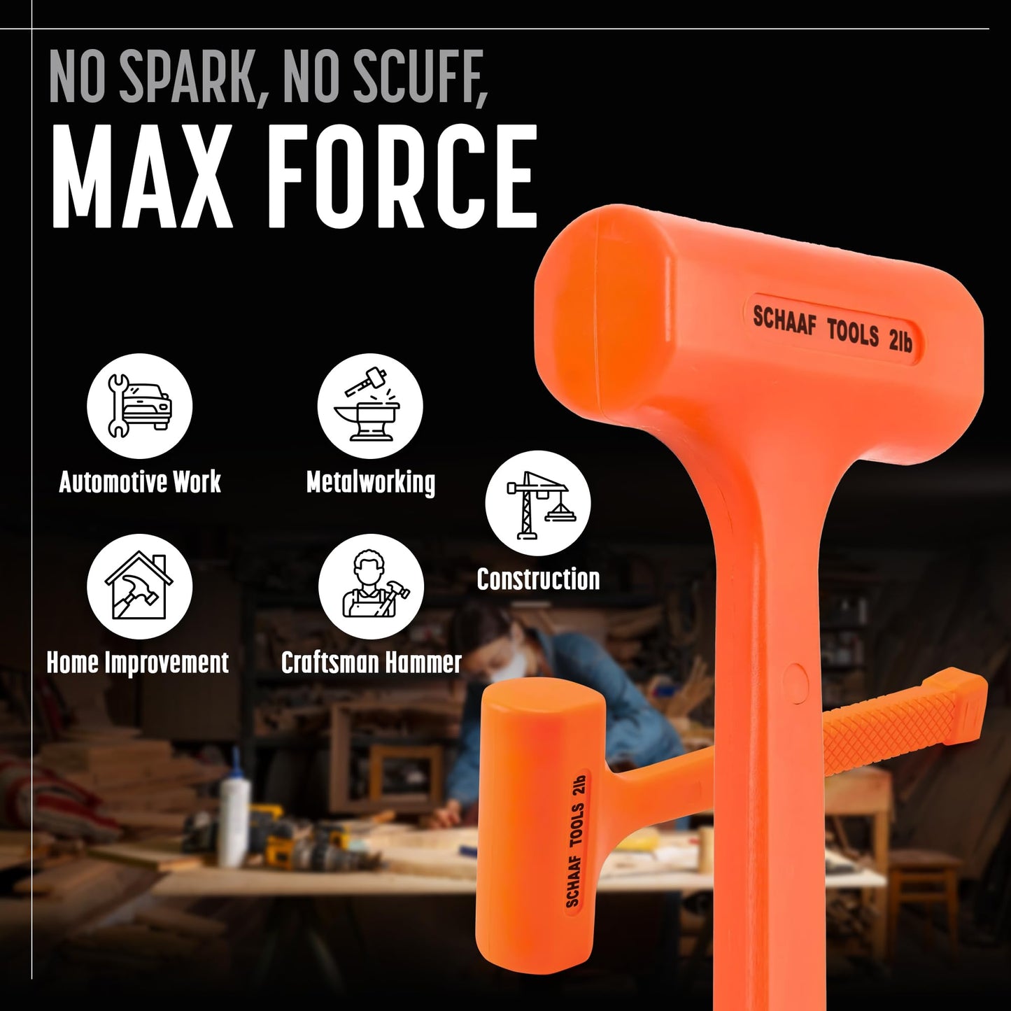 Precision Dead Blow Hammer, Small 2lb Durable Unicast Deadblow Mallet, Plastic Mallet with Comfortable Textured Grip, Non-Rebounding, Non-Marring Plastic Hammer for Automotive Work from Schaaf Tools