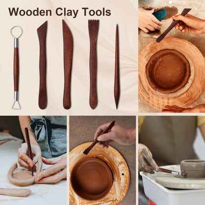Amrules Clay Tools Kit, 43 PCS Red Pottery Tools, Practical Polymer Clay Sculpting Tools Kit, Air Dry Clay Tools Set for Adults, Pottery Craft, Dotting, Carving, Drawing, Molding, Modeling, Shaping