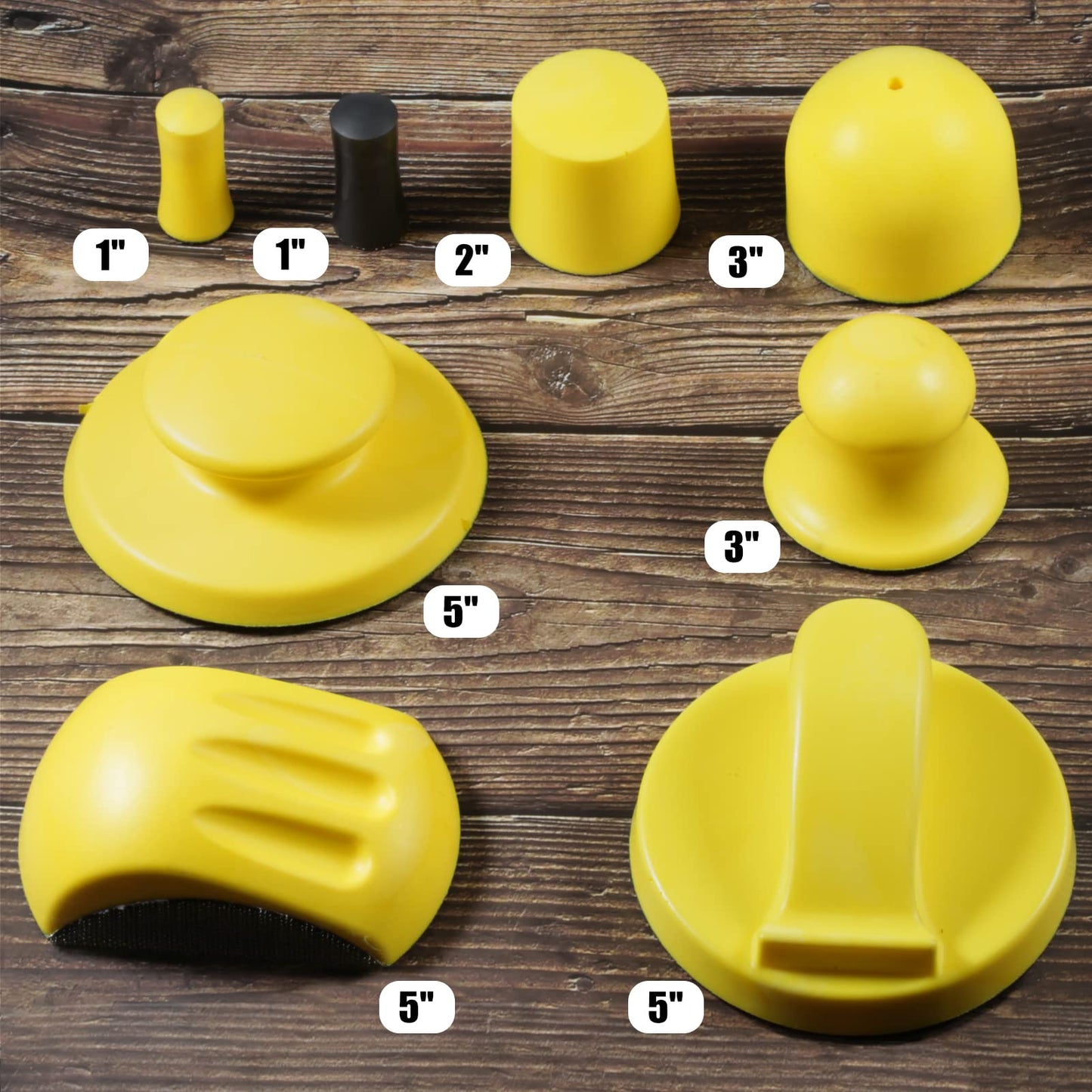 SPEEDWOX 4 Pack 5" Hand Sanding Blocks Round and Mouse-Shaped Hook and Loop Sanding Pad Includes Cleaning Brush, Hook Backing Plate for Wood Furniture Restoration Polishing Home and Car (Yellow)