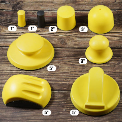 SPEEDWOX 4 Pack 5" Hand Sanding Blocks Round and Mouse-Shaped Hook and Loop Sanding Pad Includes Cleaning Brush, Hook Backing Plate for Wood Furniture Restoration Polishing Home and Car (Yellow)