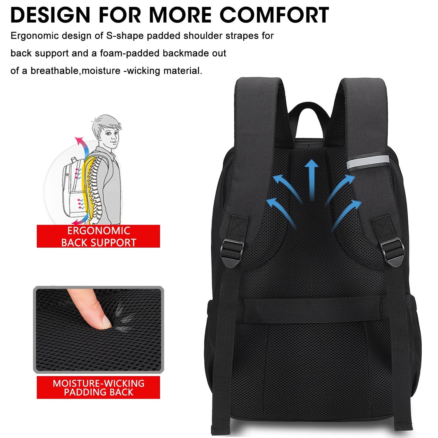 Deep Storage Laptop Backpack with USB Charging Port[Water Resistant] College School Computer Bookbag Fits 15.6 Inch Laptop