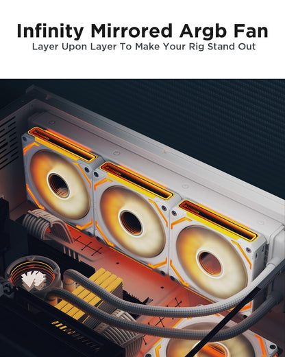 AsiaHorse COSMIQ 120mm UNI Fans, Infinity Mirror FDB Reverse Fan with 5V 3-PIN Connector, Daisy Chain PWM PC RGB Fans for Cases CPU Liquid Coolers (White COSMIQ Forward Fan, Black_1Pack)