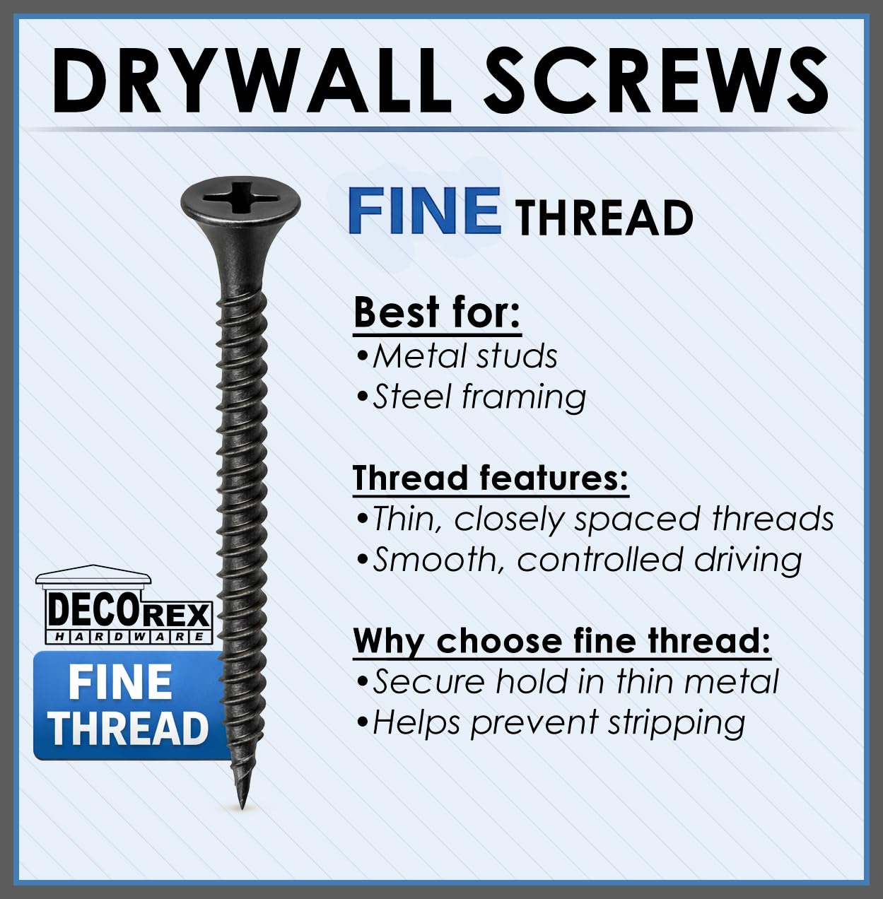 #6 x 1-1/4" Drywall Screws – Fine Thread, Phillips Drive, Sharp Point, Bugle Head, Black Phosphate – Contractor-Grade Drywall & Wood Fasteners + Driver Bit Included (500pcs)