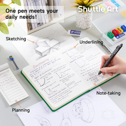 Shuttle Art 4 in 1 Multicolor Pen, 2 Pack Retractable Ballpoint Pens with 1.0mm Black Blue Red Ink and 0.5mm Mechanical Pencil, Multifunction Pens Gift Set for Writing Note Taking School Office Home
