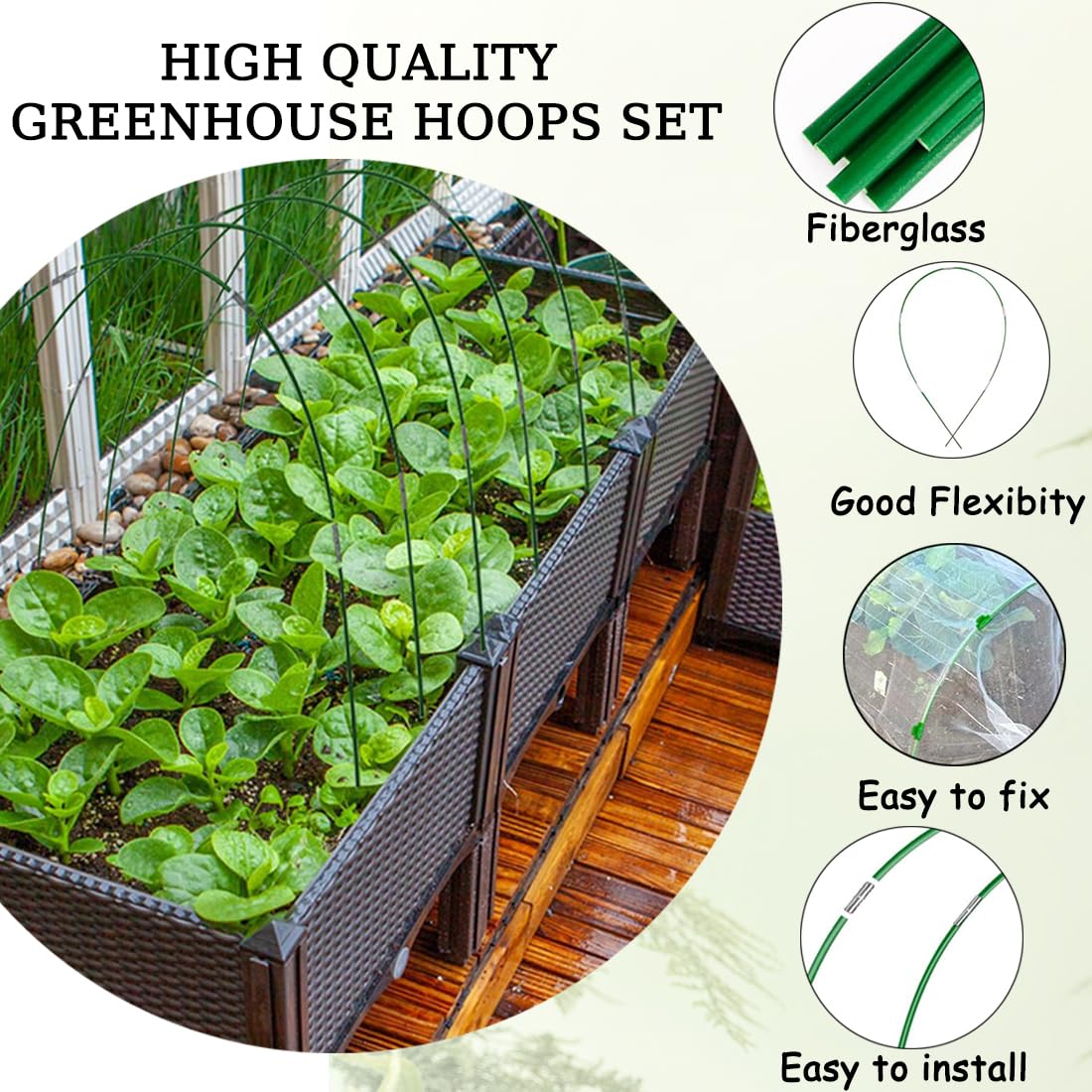 36Pcs Greenhouse Hoops for Raised Beds,8ft Greenhouse Hoops,Grow Tunnel,6 Sets Garden Hoops Rustproof Plastic Coated Steel Support Frame Hoops for Raised Beds, Garden Tunnel Row Cover Hoops Kit