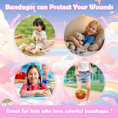 Sublaga 33 Styles Kids Cartoon Bandages 300 Pcs Adhesive Flexible Unicorn Bandages Cartoon Bandaids Variety Pack Waterproof Breathable Protect Scrapes and Cuts for Girls Boys Children Toddlers(Cute)