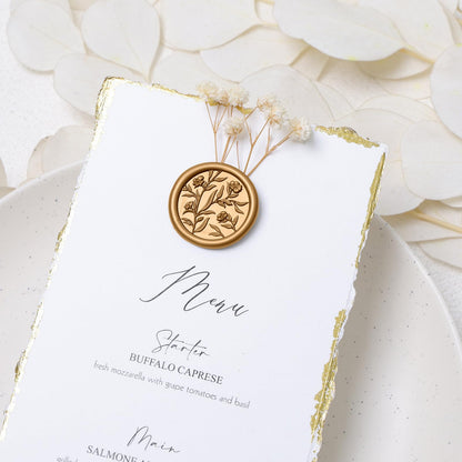UNIQOOO Wax Seal Stickers - 3D Flower Wedding Invitation Envelope Seal Sticker, 50 Pcs Self- Adhesive Stickers, Perfect for Invitation, Christmas, Gift Wrapping (Anti Gold)