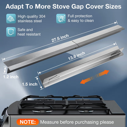 2PCS Kitchen Stove Counter Gap Covers, 316 Stainless Steel Gap Cover, Cooktop Trim Kit, Stove Gap Guards, Oven Gap Filler, Heat Resistant & Effectively Protect Stove Gap Filler(13.8"-27.5" Silver)