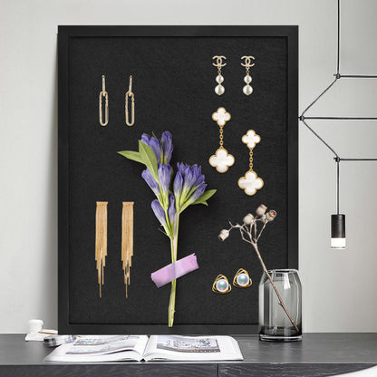 Black Bulletin Board Cork Boards with Felt, 17"x13" Small Display Pin Board Vision Board for Walls, Jewelry, Notes, Collection, Photos, Office, Wood Framed(Black) & Felt(Black), 1pc