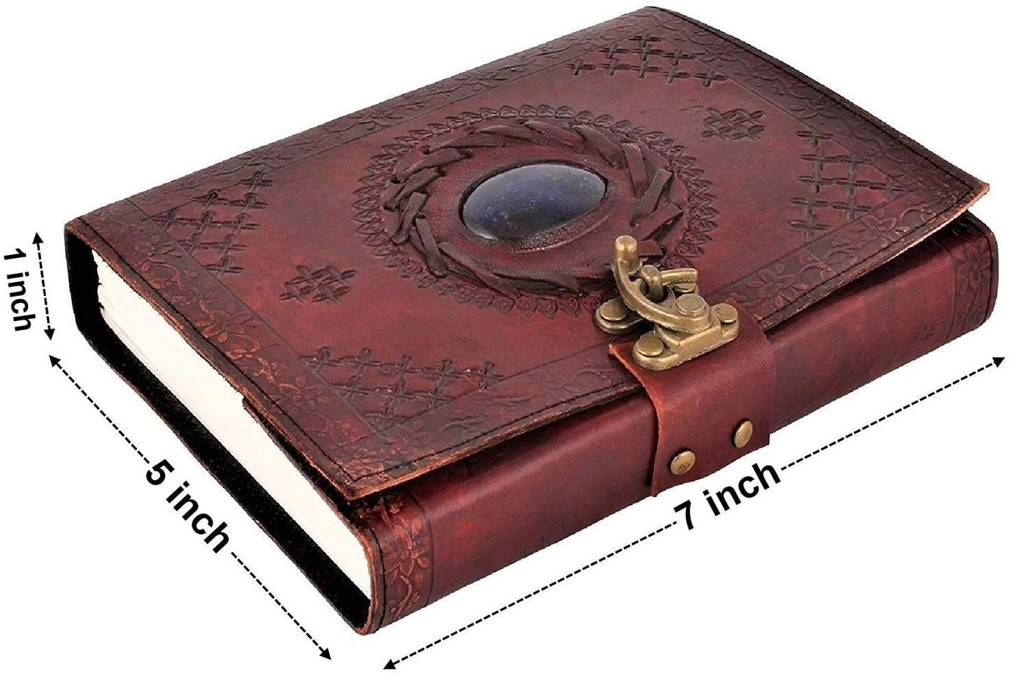 Tuzech Leather Journal Large Writing Notebook - Handmade Leather Bound Vintage Journal For Women and Men with Lock And Semi-Precious Stone Gift For Art Sketchbook, Travel Diary And Notebooks To Write In 7 by 5 Inches (Brown)