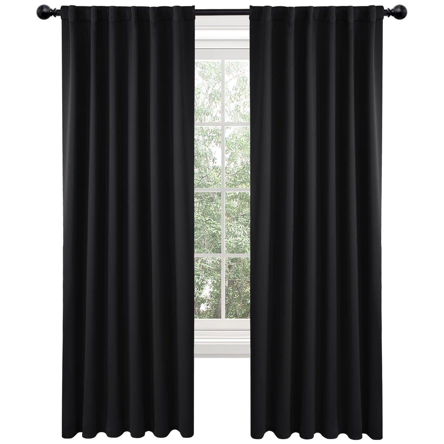 Deconovo Blackout Curtains 84 Inch Long 2 Panels, Back Tab and Rod Pocket Thermal Black Out Curtains, Window Curtains for Living Room, Black, 52Wx84L