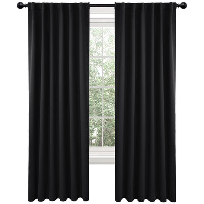 Deconovo Blackout Curtains 84 Inch Long 2 Panels, Back Tab and Rod Pocket Thermal Black Out Curtains, Window Curtains for Living Room, Black, 52Wx84L