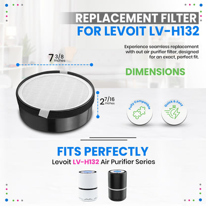 Bagean LV-H132 Replacement Filter for Levoit Air Purifier Compatible with Levoit Filter Replacement - Certified H13 True HEPA with Activated Carbon Filters 99.97% of Particles and Purifies Air (2-Pk)