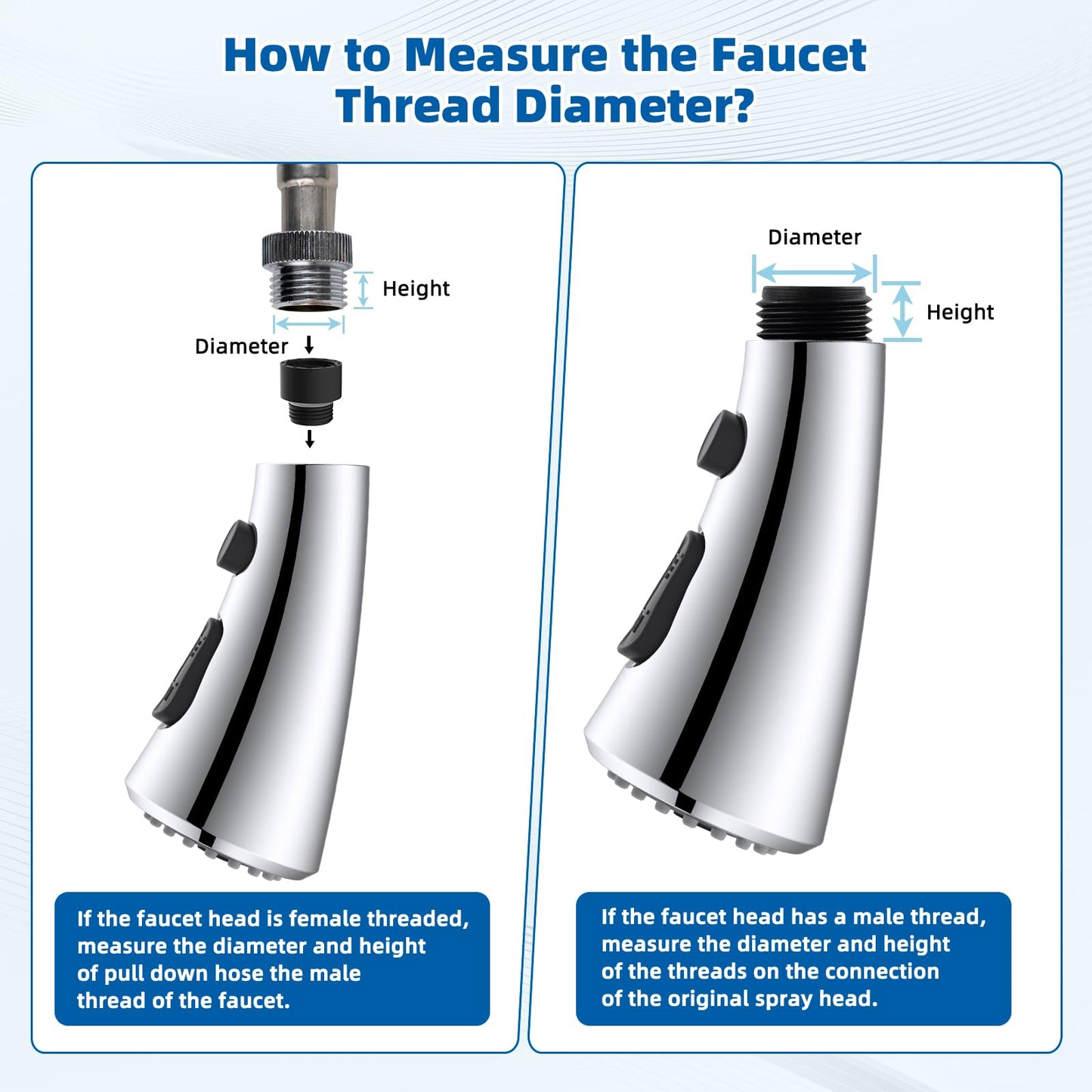 Hibbent Curved Pull Down Kitchen Faucet Head Replacement, 3-Function Kitchen Sink Spray Nozzle with 14 Adapters, Anti-Splash, Compatible with Kohler Bent Faucets, Chrome