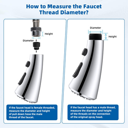 Hibbent Curved Pull Down Kitchen Faucet Head Replacement, 3-Function Kitchen Sink Spray Nozzle with 14 Adapters, Anti-Splash, Compatible with Kohler Bent Faucets, Chrome