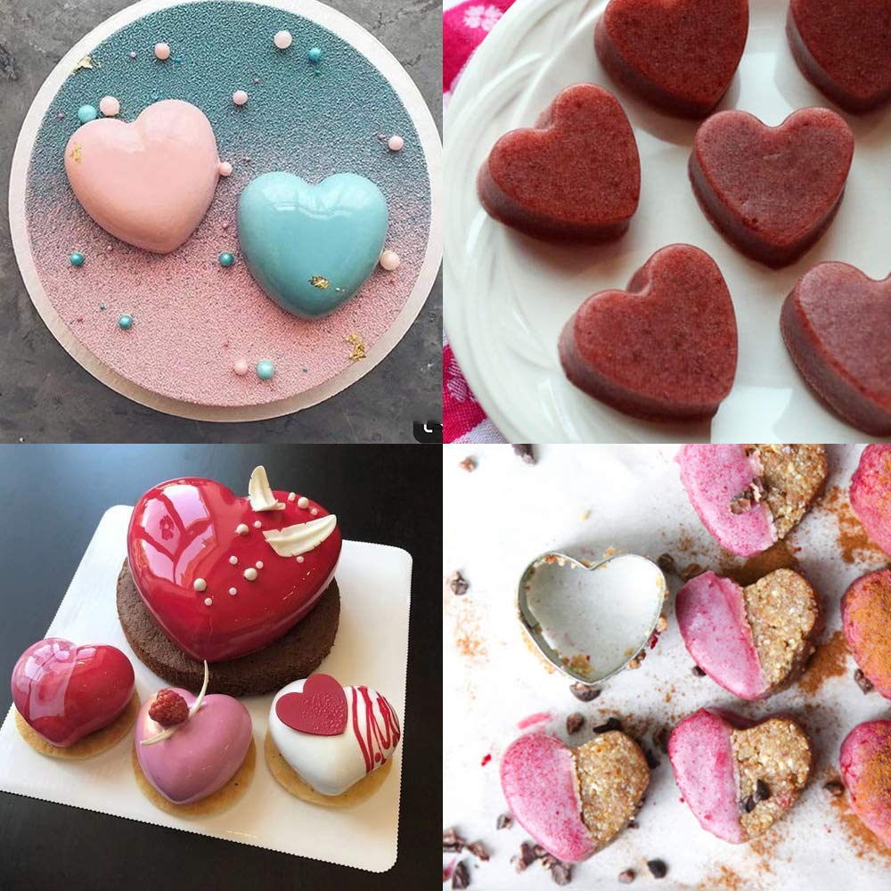COKWO Silicone Heart Molds for Baking 2 Pack - 8 Cavity Heart Shaped Cake Pans, Pastry Mold for Jelly Pudding,Handmade Soap,Chocolate,Muffin
