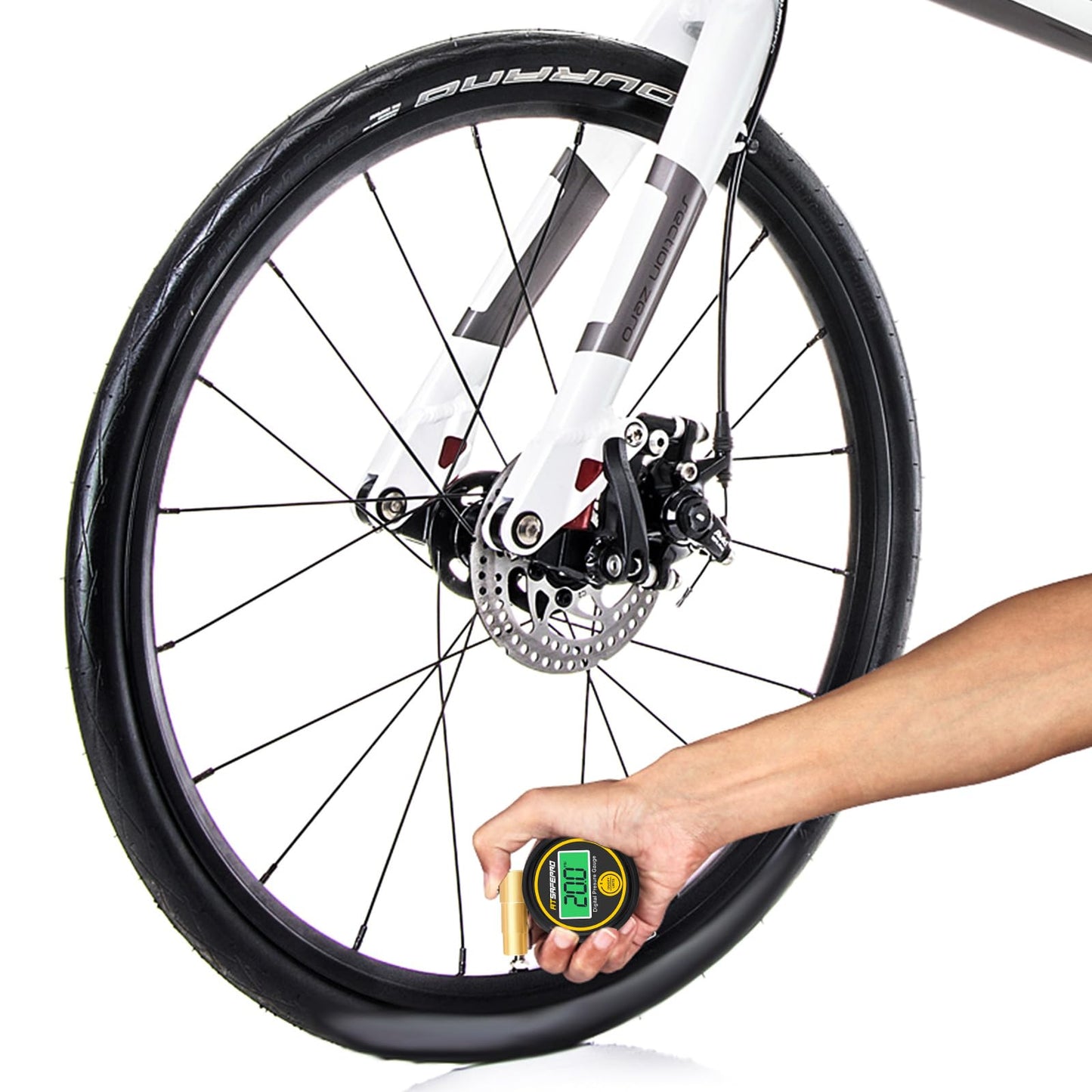 ATsafepro Digital Bike Tire Pressure Gauge - 200 PSI/13.6Bar, Presta Tire Pressure Gauge for Bike,Accurate Tire Pressure Gauge for Mountain & Road Bikes, Easy-to-Read LCD Display