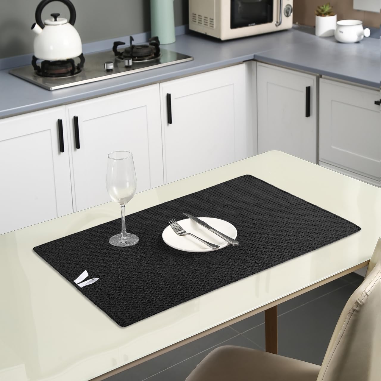 Waffle Weave Kitchen Towels and Dishcloths Set, 26 X 18 Inch and 12 X 12 Inch, Set of 10 Black Lint Free Dish Towels for Drying Dishes (Black, Kitchen Towel Set)