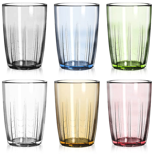 ZEAYEA Set of 6 Acrylic Drinking Cups, 14 oz Unbreakable Water Tumbler, Reusable Plastic Drinking Glasses, Stackable Beverage Tumbler for Juice, Lemonade, Ice Coffee, BPA-free, Dishwasher Safe
