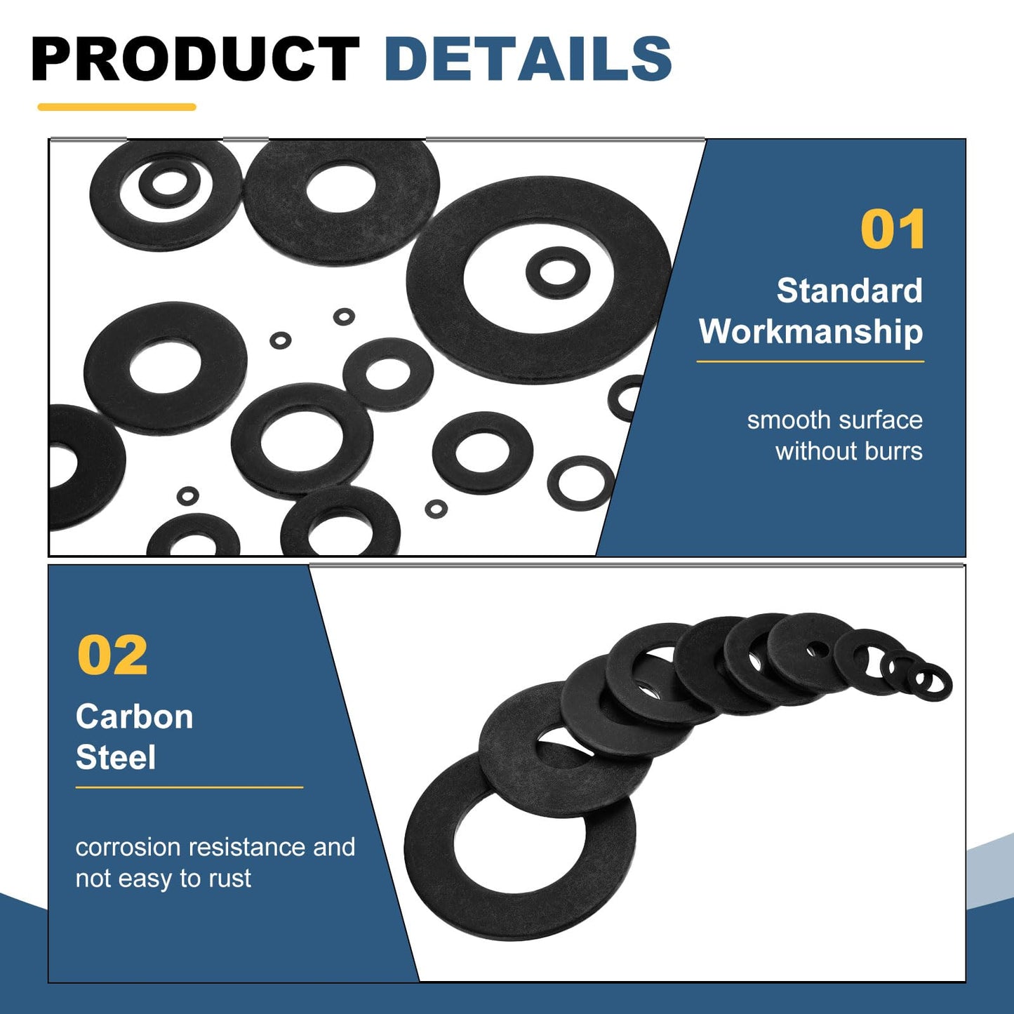 uxcell 20Pcs Carbon Steel Flat Washers, M6x30x3mm Black Oxidized Grade 8.8 Washer, Seal Gaskets Flat Ring for Screws Bolts Machinery Repair, Outdoor Construction