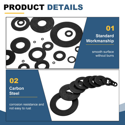 uxcell 20Pcs Carbon Steel Flat Washers, M6x30x3mm Black Oxidized Grade 8.8 Washer, Seal Gaskets Flat Ring for Screws Bolts Machinery Repair, Outdoor Construction