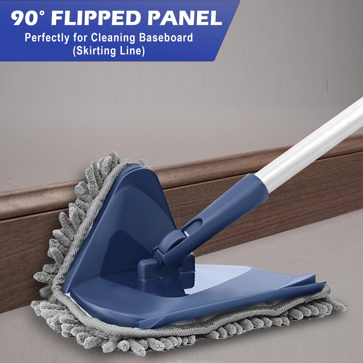 Wall Cleaner Mop with 82" Extendable Handle, 360° Rotating Head & 90° Flip, Microfiber/Chenille Pads, Built-in Squeegee for Ceiling, Wall, Baseboard and Window Cleaning