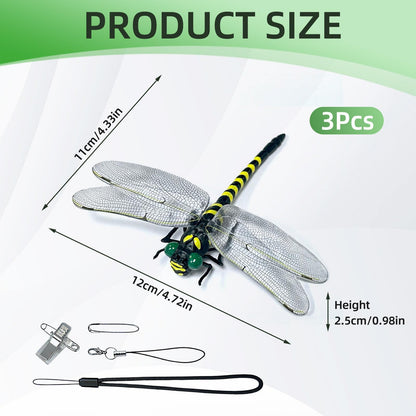Realistic Dragonfly Clips - Large Artificial Simulated Dragonfly Pins for Clothing/Backpacks/Hats, Natural Fly Repelling Decor for Camping & Outdoor Activities (Green-3pcs)