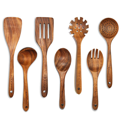 Wooden Spoons for Cooking,Natural Teak Wooden Kitchen Utensils Set (7 PCS)