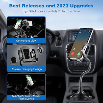 Upgraded Cup Holder Phone Mount for Car, Universal Adjustable Gooseneck [2026] Cell Phone Holder Stable & Anti-Shake Expandable Base for Car Truck SUV, Compatible with All Smartphones