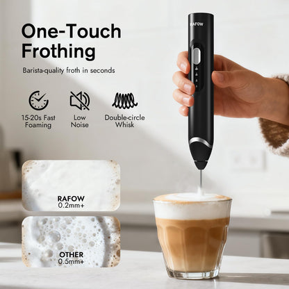 RAFOW Handheld Electric Milk Frother: 3 Speeds & Detachable Double Whisk Drink Mixer, Rechargeable Frother Wand with Stand, Coffee Froth Stirrer for Latte, Cappuccino, Cream, Matcha, Dalgona